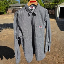 Vintage Ben Davis Half Zip Shirt Mens Medium Hickory Stripe Made in USA Workwear