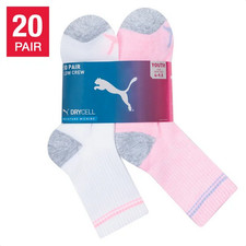PUMA Girls Low Crew Socks  20 pairs  Youth Size 9-3.5 Medium 