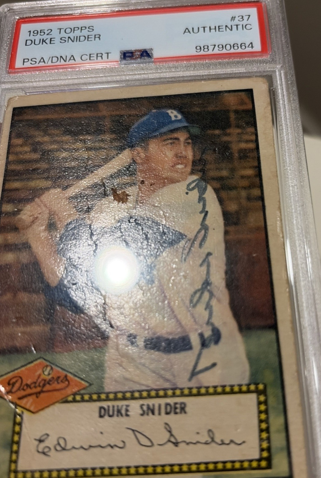 1952 Topps Duke Snider Signed Baseball Card #37 PSA/DNA Certified Auto HOF view 5