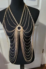 Crystal Halo Body Chain - Gold - 22-47 in