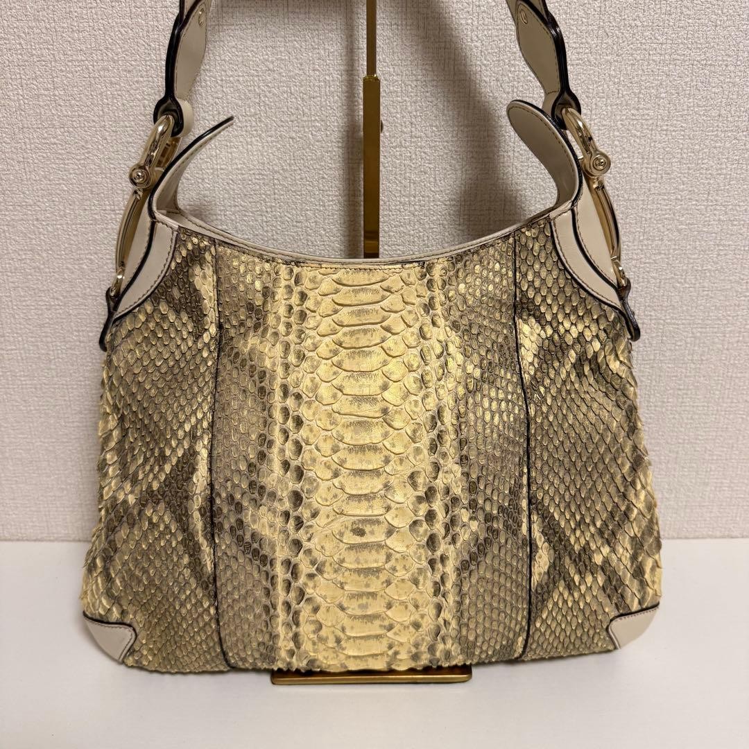 GUCCI Python Leather Shoulder Bag Brown Authentic… - image 2