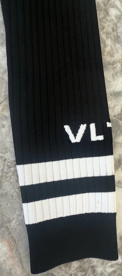 VALENTINO Top Acanalado Negro Manga Negro/Blanco Rayas Logo Talla SM Foto 3 de 4