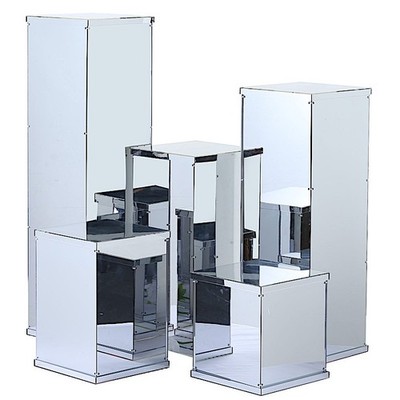 5 Silver Acrylic Display Boxes Centerpieces Pedestal Riser Columns Wedding Party