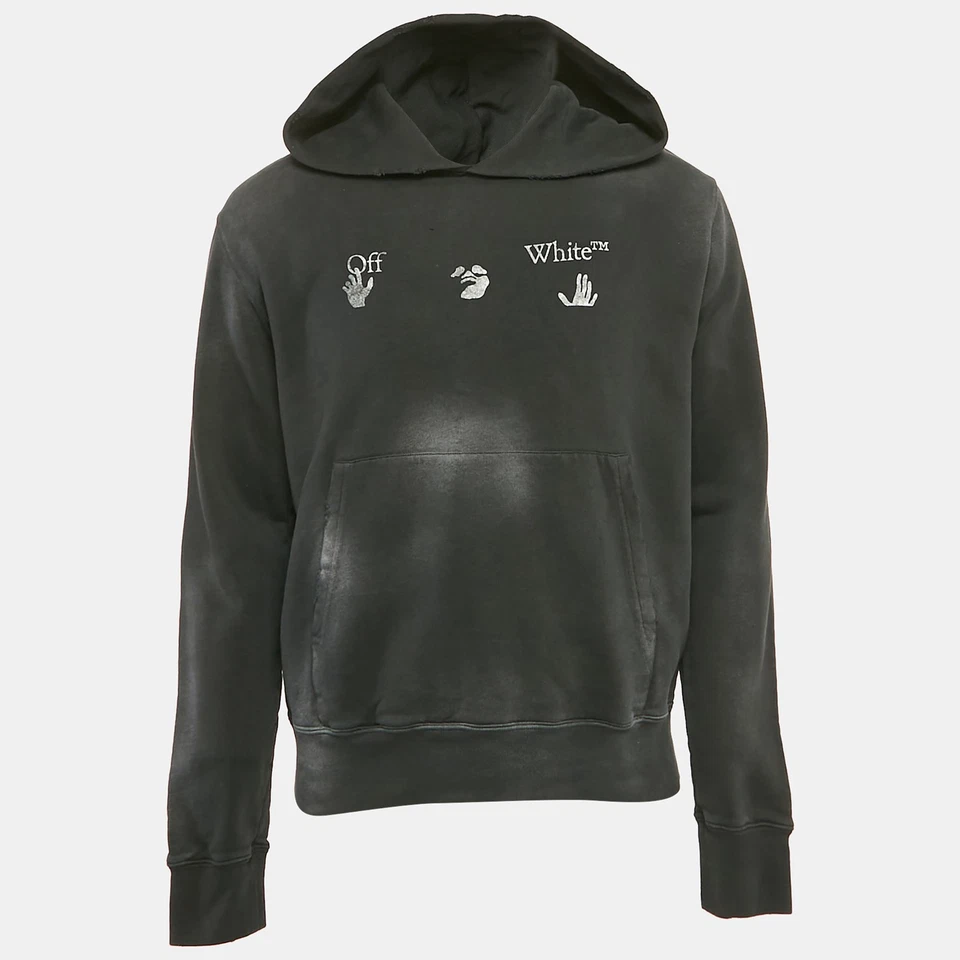 Sudadera con Capucha Estampado Algodón Estampado Vintage Desteñido Negro Off-White L