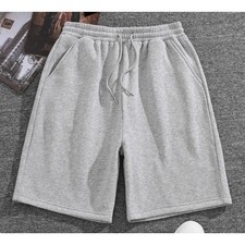 Mens Grey Heather Sweat Shorts Elastic Waist Drawstring Athletic Casual Lounge