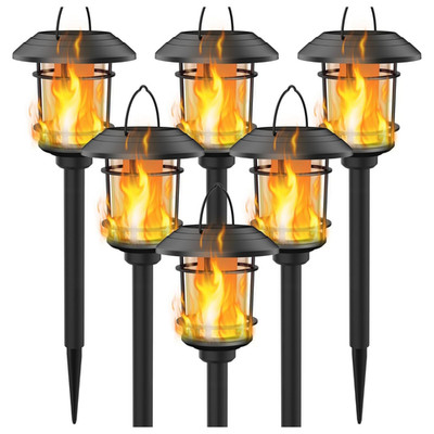 6 Pack Solar Flame Torch Lights Outdoor Flickering Garden Pathway Lanterns