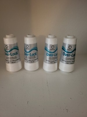 Lot 4 Coats Overlock Thread Spools White Sewing Seamstress Crafting Polyester 