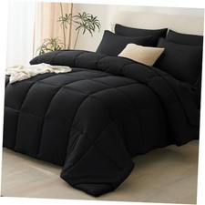 Comforter Set - 7 Pieces Bed in a Bag All Season Soft Bedding Set, Queen Black
