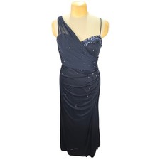 Xscape by Joanna Chen Navy Blue One Shoulder Beaded Gown Womens Size 16 Formal