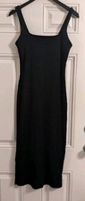 Wild Fable Midi Dress Black Rib Straps Side Slit Size S