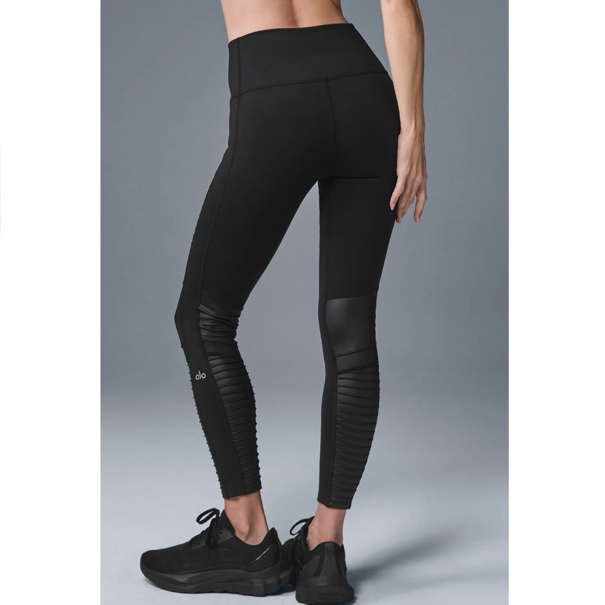 Alo Yoga High Waisted Moto Leggings with Mesh Panels in Black for Women Size S