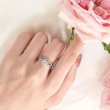 2 Ct Round Cut Moissanite Infinity Band Bridal Ring Set In 14K White Gold Plated