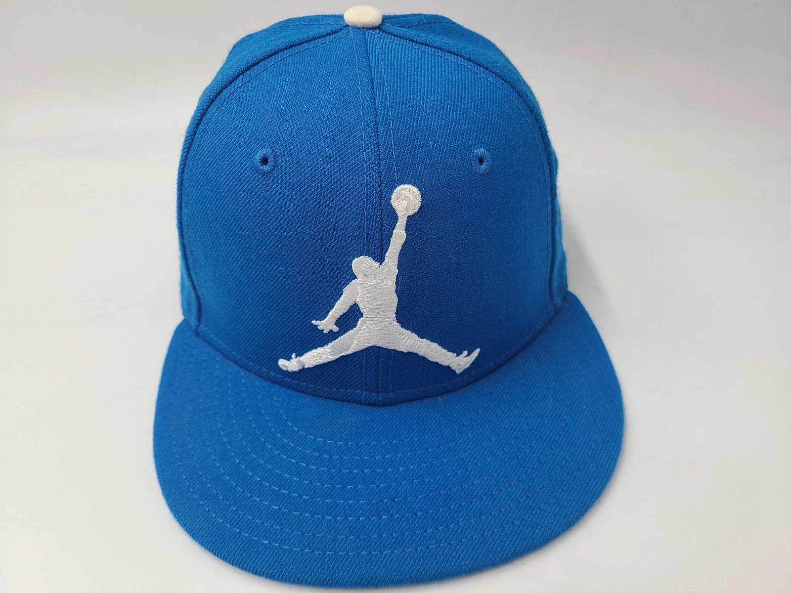 Air Jordan Jumpman Logo New Era 59Fifty Fitted 7 3/8 Hat Cap Wool Men Blue White