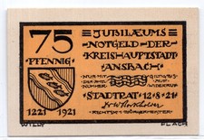 1921 Germany Ansbach Notgeld 75 Pfennig Note (3248)