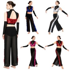 Women Set Jazz Dance Outfits Carnival Dancewear Festival Glitter Practice Music