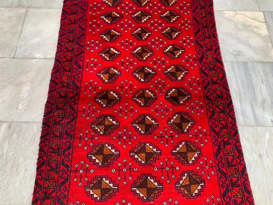 Винтажный афганский ковер ручной работы 3x4 фута для гостиной комнаты бухары спальни килима - Изображение 2 из 4