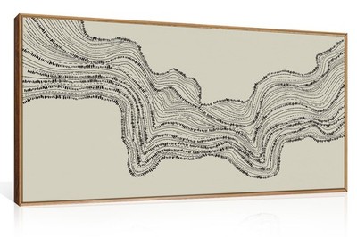 Neutral Abstract Framed Canvas Wall Art Set, Black Beige Wave Line Wall Decor...