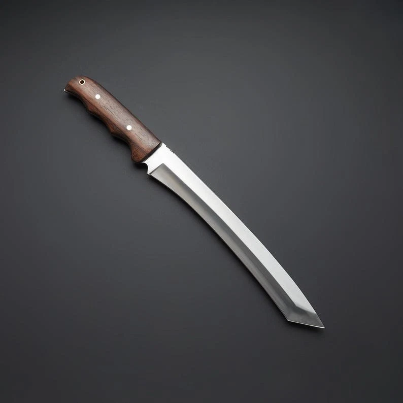 Hand Forged Tanto Bowie Machete Knife High Carbon Steel Walnut Handle Camping