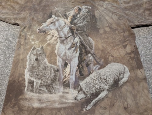 Vintage Mountain Hemd Herren XL braun Indianer Wolf Art 2003 Batik - Bild 3 von 10