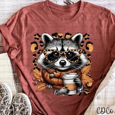 NEW FALL RACCOON WITH CHEETAH PRINT GILDAN SWEATSHIRT - MSG W/SIZE & COLOR