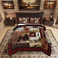 Feelyou Cabin Bear Comforter Set King Size Lodge Rustic Deer Bedding Set for ...
