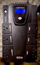 Battery Backup UPS Cyber Power CP600LCD Surge Protector 600V 8 Outlets USB UPC