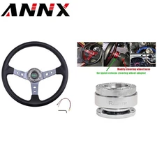 345mm Deep Dished Racing Steering Wheel+Ball Quick Release Adapter Kit