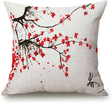 18x18 Throw Pillow Covers Japanese Cherry Blossom Cotton Linen Cushion Covers Se