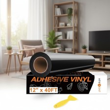 Black Permanent Vinyl, 12" x 40 FT Black Adhesive Vinyl Roll for All Cutting ...