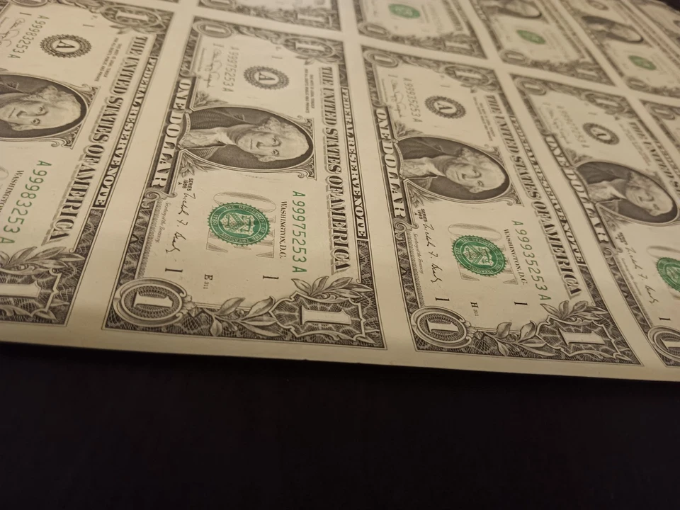 4 Uncut Sheets US Bills. 16 Per Sheet  2x $1 2x $2 1988a Boston, 1976 L Rolled  - Image 2 of 4