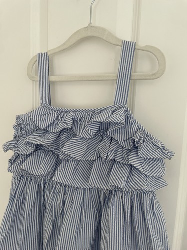 RALPH LAUREN ADORABLE BLUE/WHITE STRIPED DRESS W/RUFFLE BODICE AGE 12 y - Picture 2 of 13