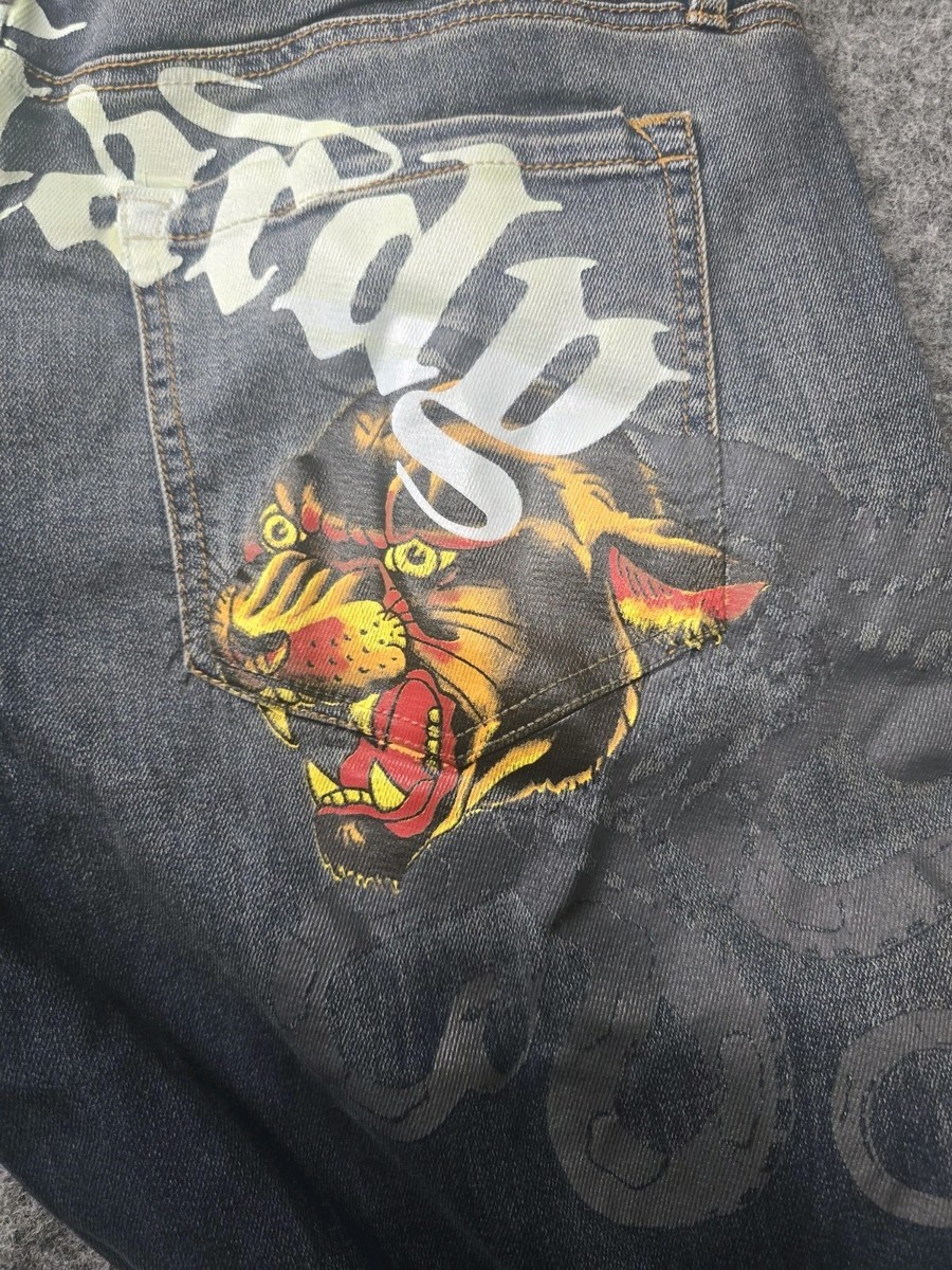 Ed Hardy Bootcut Jeans Men's Size 30 Denim Panther Cheetah Tattoo