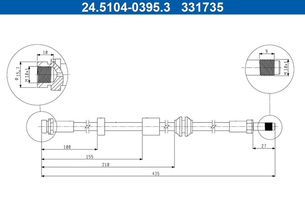 NEU - ATE 24.5104-0395.3 Bremsschlauch FüR Ford-image