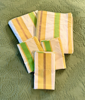 Vintage 70 s Sears Roebuck And Co Striped Sheets And Pillowcases 