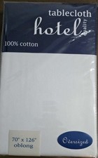 NEW Bed Bath Beyond Hotel Quality Tablecloth Oblong 70 x 126 WHITE 100 Cotton