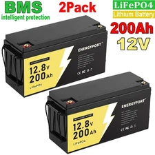 2PC 12V 200AH LiFePO4 Lithium Battery 15000 Deep Cycle BMS for RV Solar Off-grid