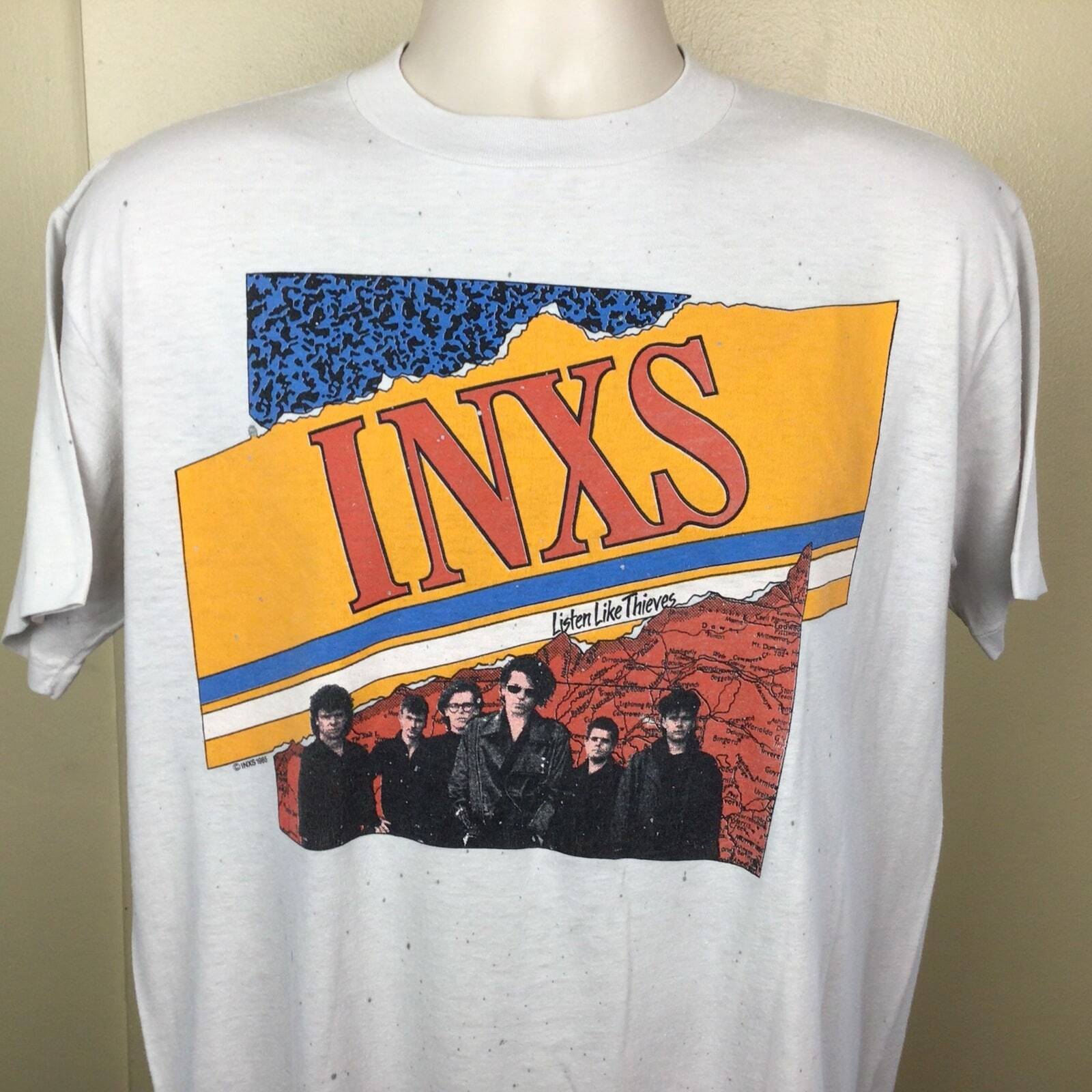 Vtg 1985 INXS Listen Like Thieves Concert T-Shirt Gray L 80s New Wave Pop Rock B