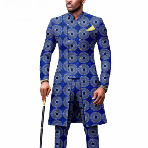 Mens African Slim Fit Two-piece Suit Jacket and Pants 2Piece Set Formal Outfits