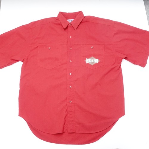 Vintage Bugle Boy Work Shirt Men's XL Red Cotton Short Sleeve Collared Button-Up