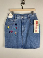 NWT Vintage 1980's Jordache Denim Jean Skirt Embroidered Flowers Juniors 15/16