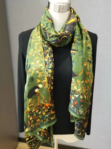 Sciarpa donna quadrata 100% seta gelso stampa scialle vintage arrotolata a mano regalo 180 cm - Foto 4 di 7