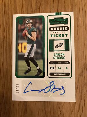 Carson Strong /23 Auto GREEN Rookie 2022 Panini Contenders #108 EAGLES Signature