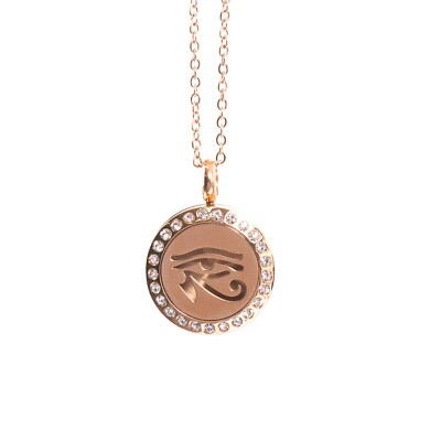 Auge des Horus | Aromatherapie Öl Diffusor Rosegold Halskette Medaillon mit Pad