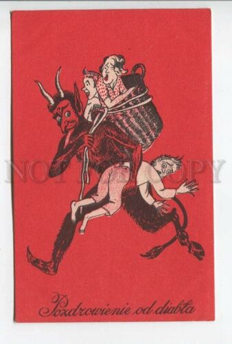 461890 ROTER KRAMPUS Teufel Dämon & Kinder Vintage Postkarte - Bild 1 von 2