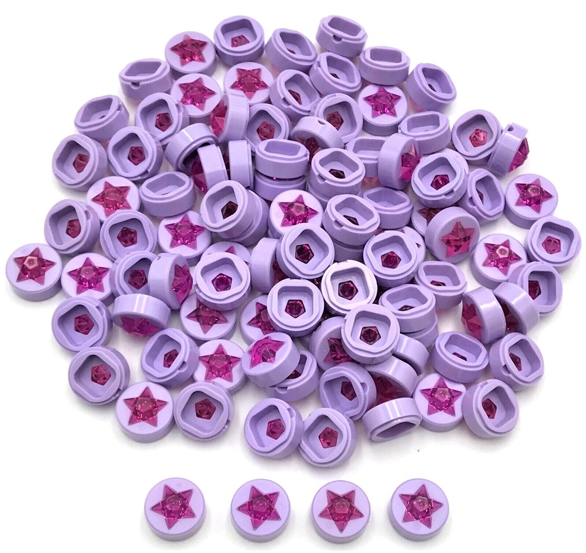 Lego 100 New Lavender Tiles Round 1 x 1 x 2/3 with Raised Trans