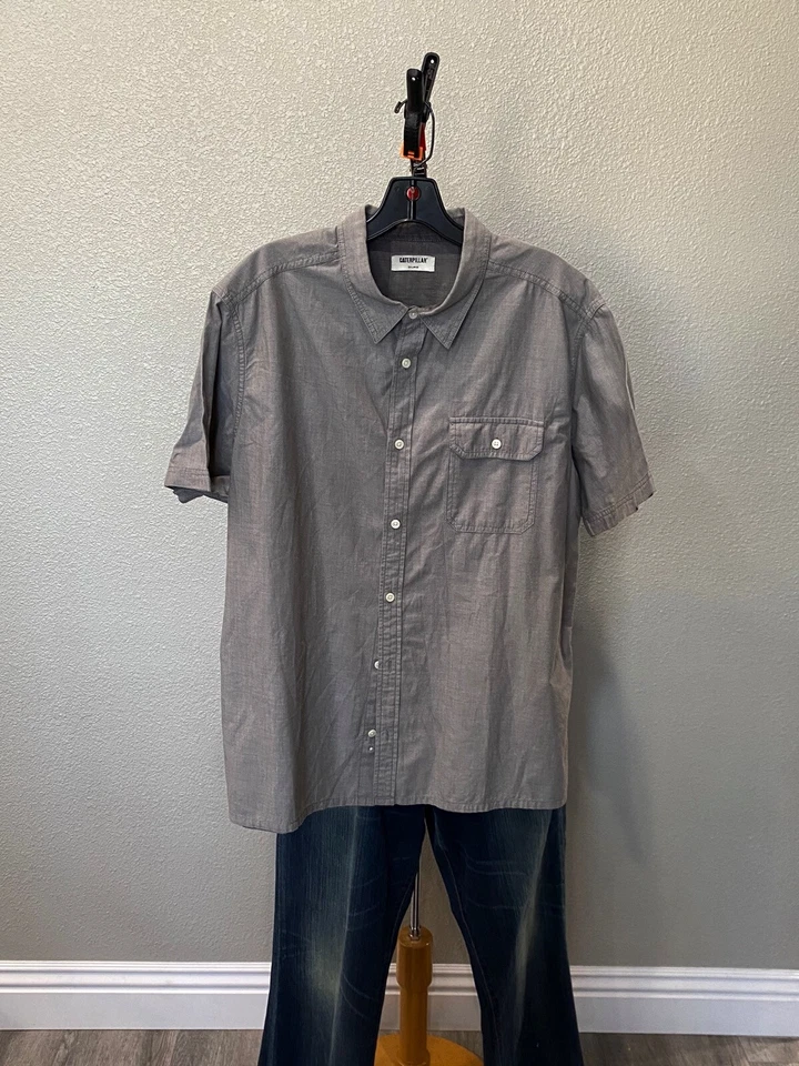 Caterpillar Grayish BUTTON UP CAMP SHIRT 2XL XXL  - Image 2 of 4
