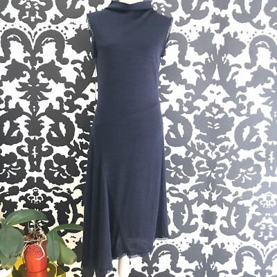 ALENA R. Kleid blau knielang Volant Kleid Strick Seide Baumwolle Gr.42