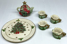 Miniature Christmas Tea Set Resin 7 Piece Ivy Place Vintage