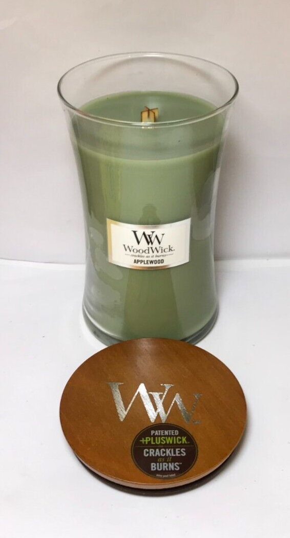 Woodwick APPLEWOOD Lg 21.5 oz Candle w/ +Pluswick Crackles as it Burns FREE SHIP 663595931014 eBay