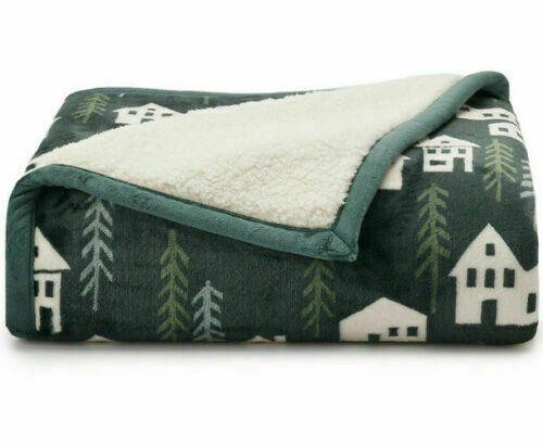 Cuddl Duds Emerald Green Houses Plush Sherpa Throw Blanket Reversible Soft  Cozy | eBay